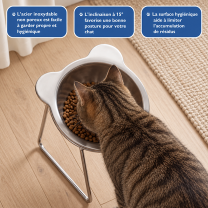 Gamelle surélevée en inox pour chat | Nelo